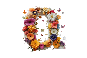 3d floral letter “q” with intricate flower elements and studio lighting on transparent PNG background