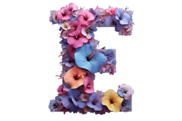 3D Letter 'E' with Intricate Floral Elements, Detailed Flower Design, Studio Lighting, Isolated on Transparent PNG Background