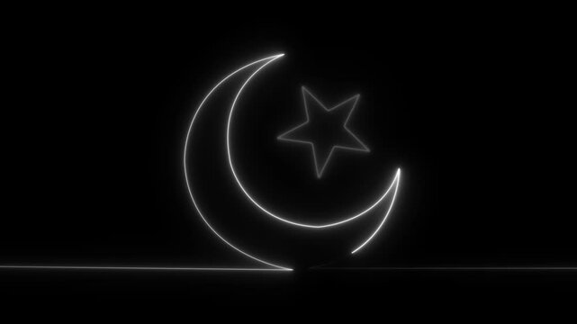 Simple neon icon Star and crescent moon icon.