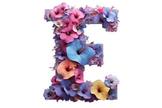3D Letter 'E' with Intricate Floral Elements, Detailed Flower Design, Studio Lighting, Isolated on Transparent PNG Background