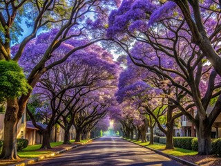 Obraz premium Early morning street scene of jacaranda trees in bloom
