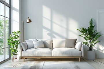 Fototapeta premium A modern living room interior with a sofa created with Generative AI