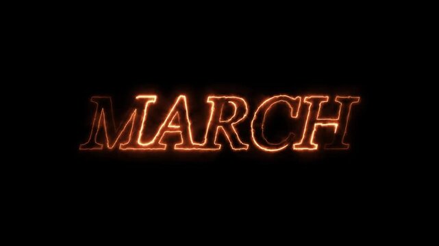Glowing colorful light neon text month of march . Abstract glowing march month neon line background.