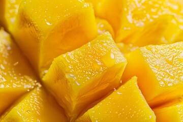 Close-Up of Fresh Sliced Mango Displaying Juicy Texture and Vibrant Yellow Color