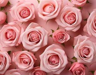 Obraz premium Top view of pink rose blossoms backgrounds /wallpaper. Rose flowers in bloom