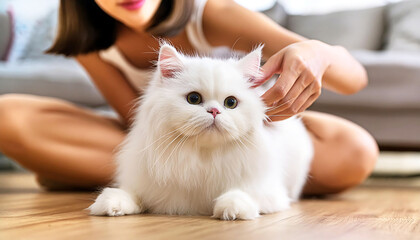 Woman and dog enjoying time together indoors with a playful atmosphere and warmth