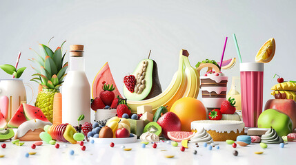 Healthy food clean eating selection: fruit, vegetable, seeds, superfood, cereal, leaf, milk,...