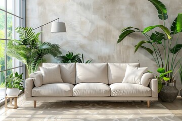 Fototapeta premium A modern living room interior with a sofa created with Generative AI