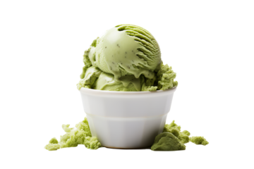 Mint chocolate chip ice cream PNG on transparent background for delicious dessert designs and digital projects