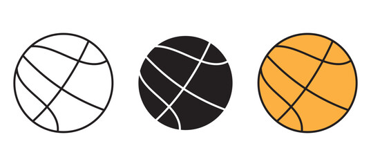 Obraz premium Basketball icon set in flat and line style. Basket ball symbol, vector illustration.
