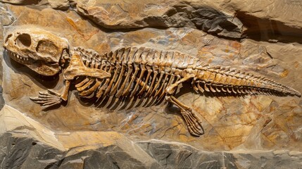 Naklejka premium Paleontology: Investigating Earth's past through fossils, studying organism evolution and extinction over geological epochs. 