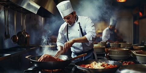 Professional Chefs Cooking in Commercial Kitchen