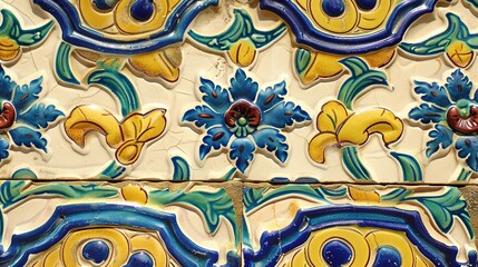 Detailed Azulejo Style Tile with Floral Pattern
