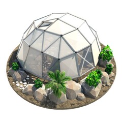  3D Render, Low Poly style of domed biodome for growing crops in space, on isolated white background, Generative AI