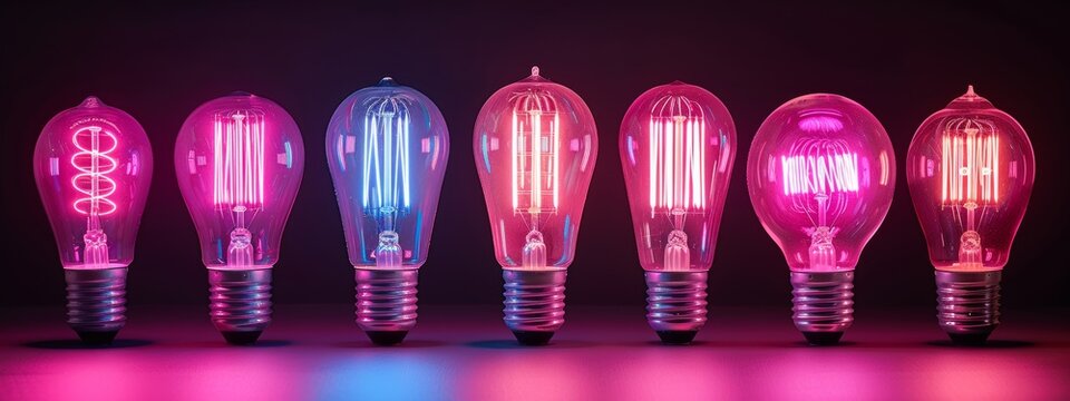 A variety of pink modern LED light bulbs, focusing on energy-efficient lighting options.