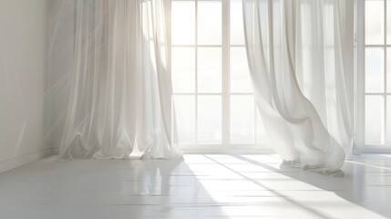 Sunlit Room with Flowing White Curtains