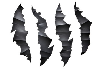 Pieces of torn black paper in animal claw shape PNG with white transparent background for creative design projects and unique art concepts