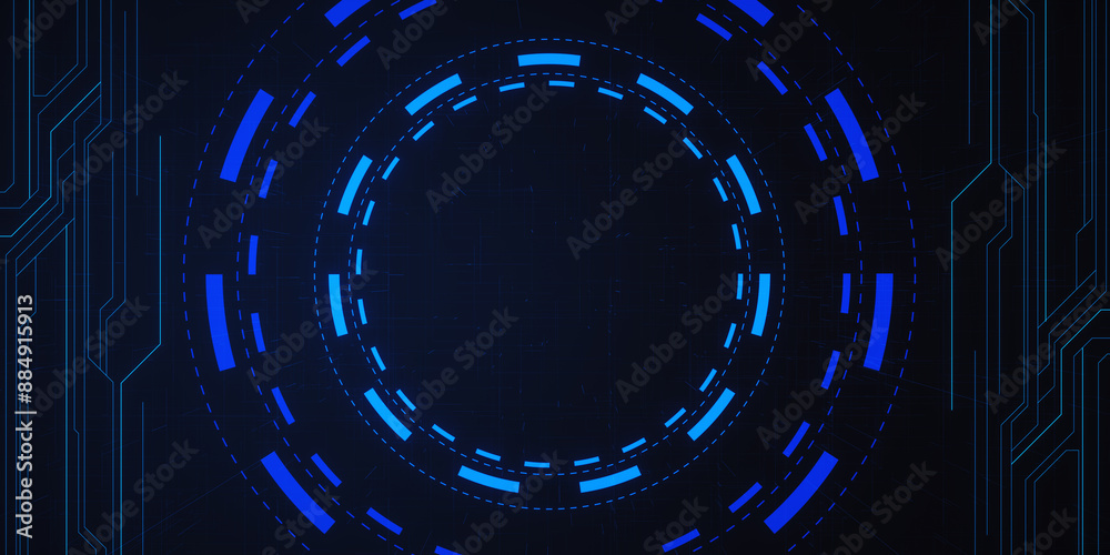 Poster creative bright blue tech backdrop with linear circle. innovation and technology concept. 3d renderi