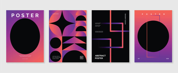 Modern gradient poster background vector set. Minimalist style cover template with vibrant perspective 3d geometric prism shapes collection. Ideal design for social media, cover, banner, flyer.