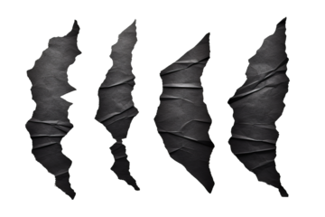 Pieces of torn black paper in animal claw shape PNG with white transparent background for creative design projects and unique art concepts