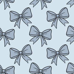 Festive blue bow seamless pattern on a white background. Vector illustration. Design for fabric, holiday background.