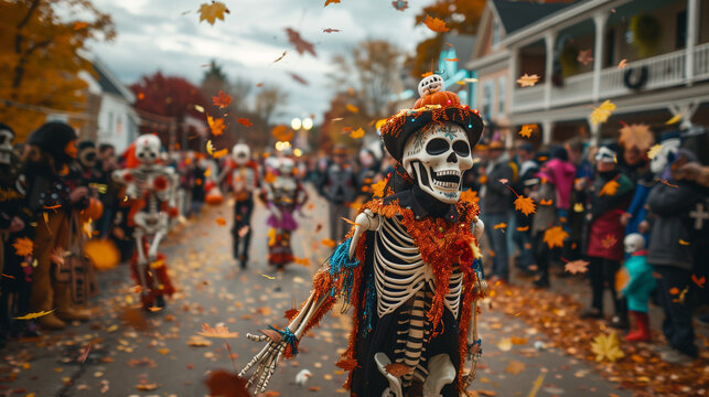 Halloween parade in small town