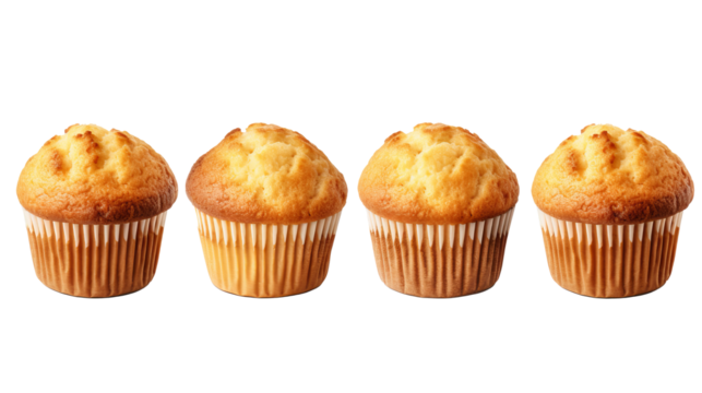Assorted classic plain muffins on transparent background, PNG file mockup template for artwork featuring various design angles