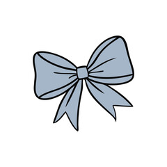 Cute blue bow on a white background. Vector illustration, doodle