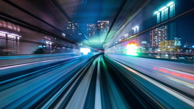 Time lapse of automatic train moving to tunnel in Tokyo, Japan.