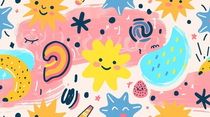 Fototapeta premium Creative combination of colorful abstract patterns and cartoon elements