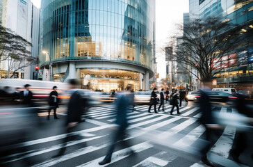Obraz premium Rushing Through The Bustling Streets Of The Modern Business District