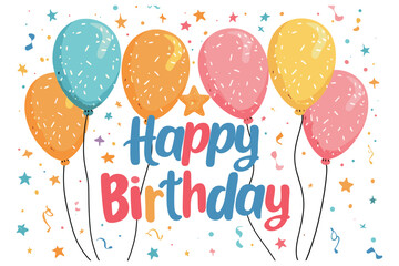 Happy birthday lettering with colorful balloons, Festive happy birthday lettering with bright balloons, Elegant happy birthday script with balloons,  Vector illustration
