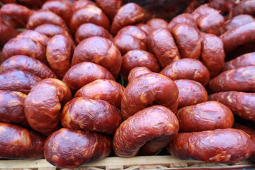 Close up of traditional homemade sausages