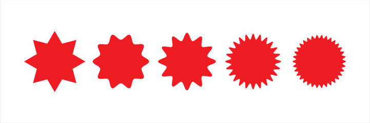 Set of red starburst, sunburst badges. Design elements - best for sale sticker, price tag, quality mark. Flat vector illustration isolated on white background.