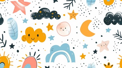 Naklejka premium Creative combination of colorful abstract patterns and cartoon elements