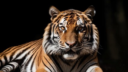 portrait of a bengal tiger portrait of a tiger a tiger. positioned against a stark black background