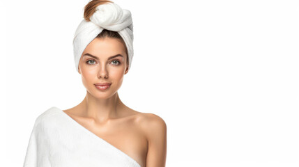 Vibrant ad poster featuring a girl with a towel on her head, ideal for promoting cosmetics or skincare products.