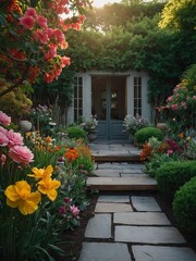 Gorgeous garden at home showcasing full bloom