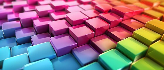 Vibrant 3D colorful cubes arranged in a visually striking pattern, showcasing a stunning array of colors and geometric shapes.