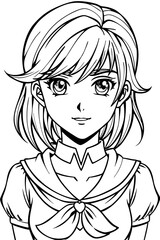 Anime girl coloring page illustration Generative AI