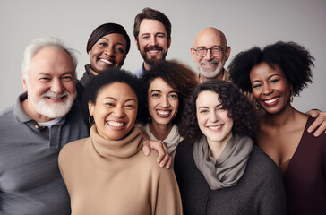 Obraz premium Diverse Group Of People Smiling Together In Studio Portrait With Neutral Background