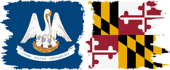 Maryland and Louisiana states grunge brush flags connection, vector