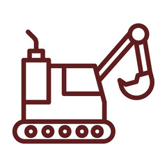 Excavator Vector Line Maroon Icon Design
