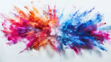 Fototapeta premium Vivid colored powder blast on a clean white canvas, dynamic and bold