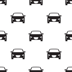 Seamless pattern with modern car icon. Ride on vehicle, texture pattern. Repeat banner, wallpaper template. Black signs on white background.
