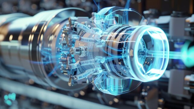 Hybrid transmission in section - futuristic vehicle propulsion system for electric buses, trucks or aircraft.
