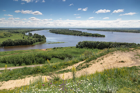 The tower of an ancient Bulgarian fortress on a high cliff on the banks of the Kama River, Elabuga, Tatarstan, Russian Federation
