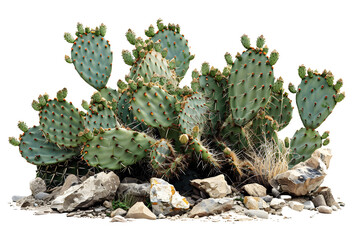 cactus growing on pile of rocks, transparent background, PNG file