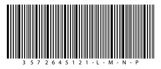 Black barcode with numbers and letters