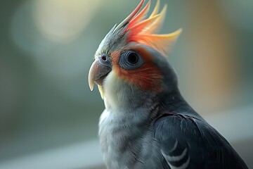 Cute deformed cockatiel with a mildly triangular face, a picture book character for 3 year olds, a familiar face